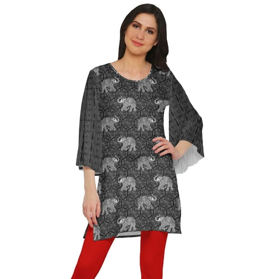 Moomaya Printed Short Kurta Kimono Sleeve Tunic Women Summer Wear Ladies Kurti