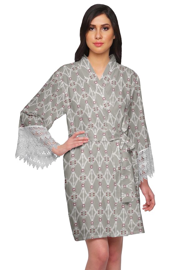 Printed Short Robes For Women Cotton Robes For Women With Lace Trim