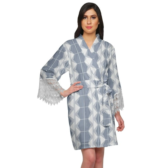 Moomaya Printed Short Robes For Women Cotton Robes For Women With Lace Trim