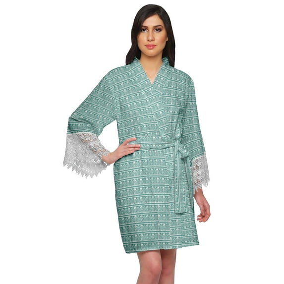 Moomaya Printed Short Robes For Women Cotton Robes For Women With Lace Trim