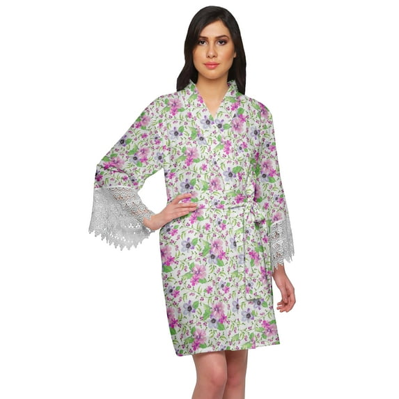 Moomaya Printed Short Robes For Women Cotton Robes For Women With Lace Trim
