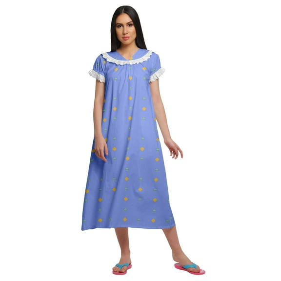 Moomaya Printed Short Sleeve Nightdress For Women Cotton Sleepwear Gown