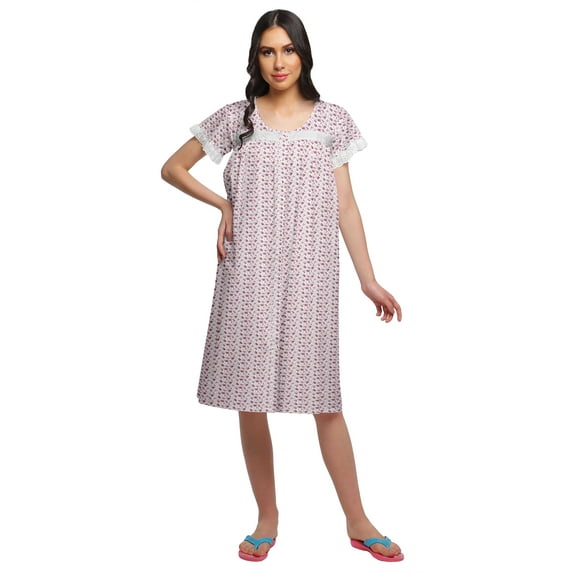 Moomaya Printed Short Sleeve Nursing Cotton Poplin Womens Sleepwear Night Gown