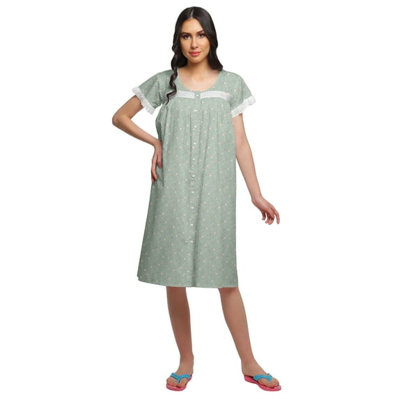 Moomaya Printed Short Sleeve Nursing Cotton Poplin Womens Sleepwear Night Gown