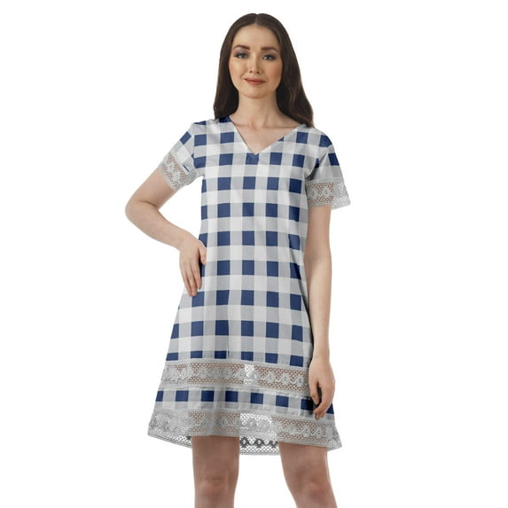 Moomaya Printed Short Sleeve V Neck Casual Clothing Women Summer Mini Dresses