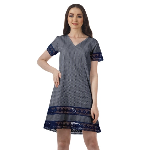 Moomaya Printed Short Sleeve V Neck Casual Clothing Women Summer Mini Dresses