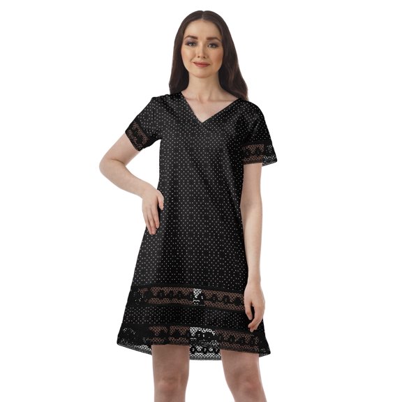 Moomaya Printed Short Sleeve V Neck Casual Clothing Women Summer Mini Dresses