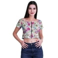 thumbnail image 1 of Moomaya Printed Short Sleeve Zipper Top Boat Neck Womens Sexy Summer Crop Tops, 1 of 5