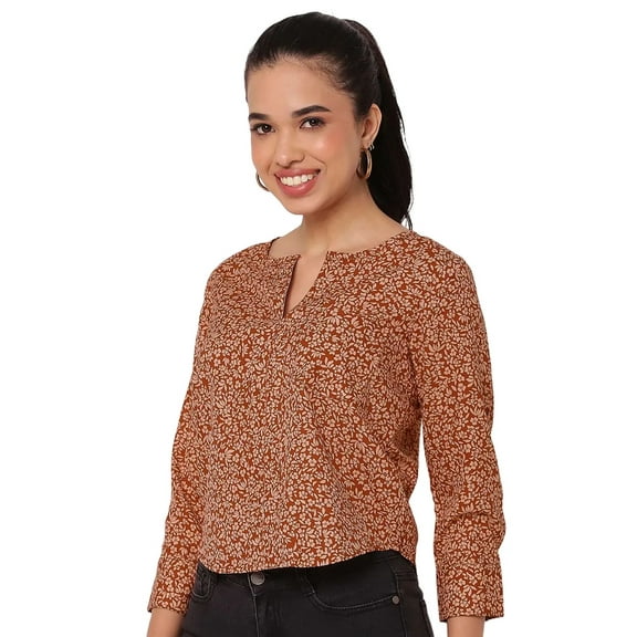 Moomaya Printed Short Top For Women V Neck Full Sleeve Regular Tunic Top
