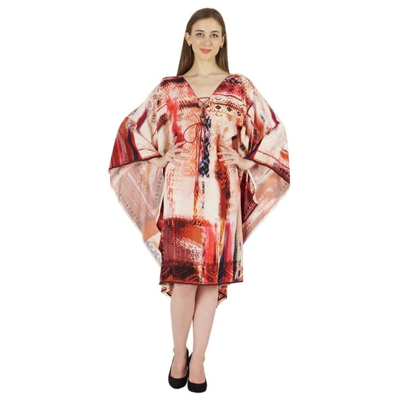 Moomaya Printed Short Turkish Kaftan For Women's Sexy Kaftan Evening Gown Beachwear Dress