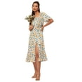 thumbnail image 1 of Moomaya Printed Side Slit Ruffle Dress, Short Sleeve Square Neck Chic Dress, 1 of 9