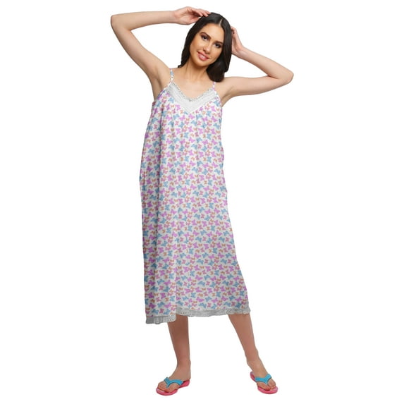 Moomaya Printed Sleepwear For Ladies WoMen's V-Neck Spaghetti Strap Nightdress