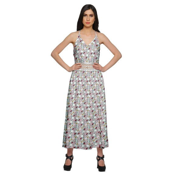 Moomaya Printed Sleeveless Adjustable Spaghetti Strap Long Dress For Women