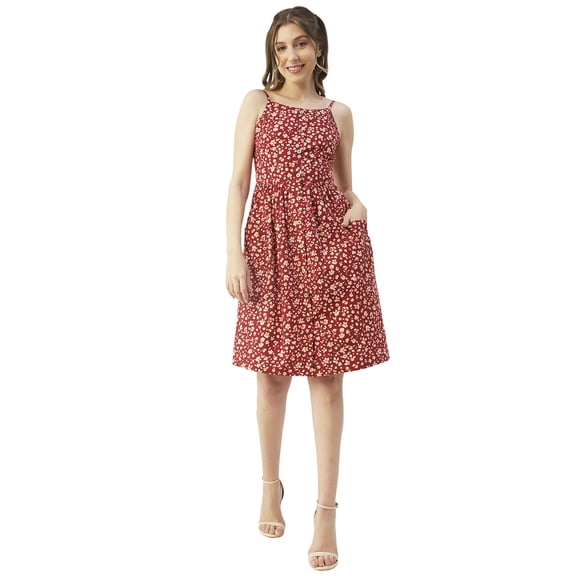 Moomaya Printed Sleeveless Cotton Dress, Buttoned Midi With Pockets, Summer Dress