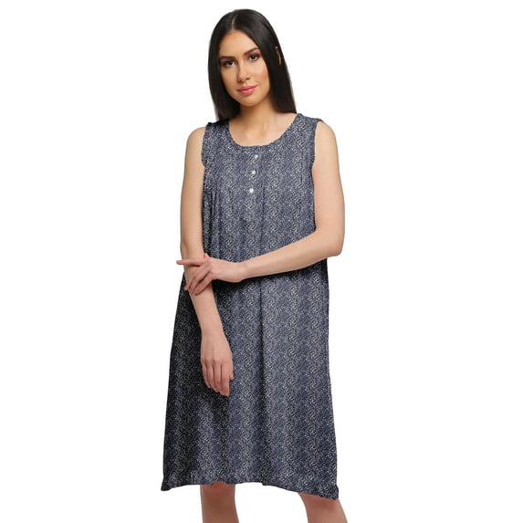 Moomaya Printed Sleeveless Nightdress For Ladies Button Placket Nightwear