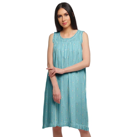 Moomaya Printed Sleeveless Nightdress For Ladies Button Placket Nightwear