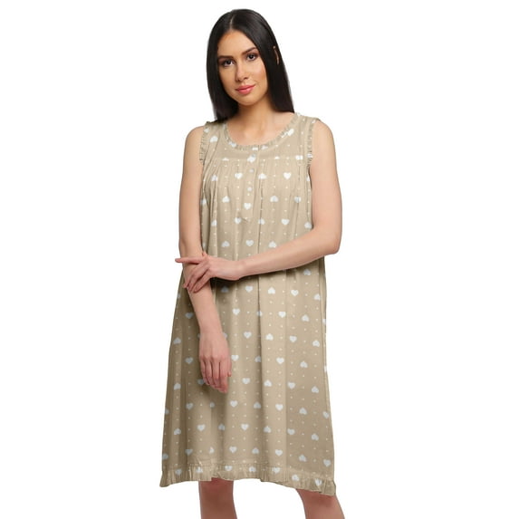 Moomaya Printed Sleeveless Nightdress For Ladies Button Placket Nightwear