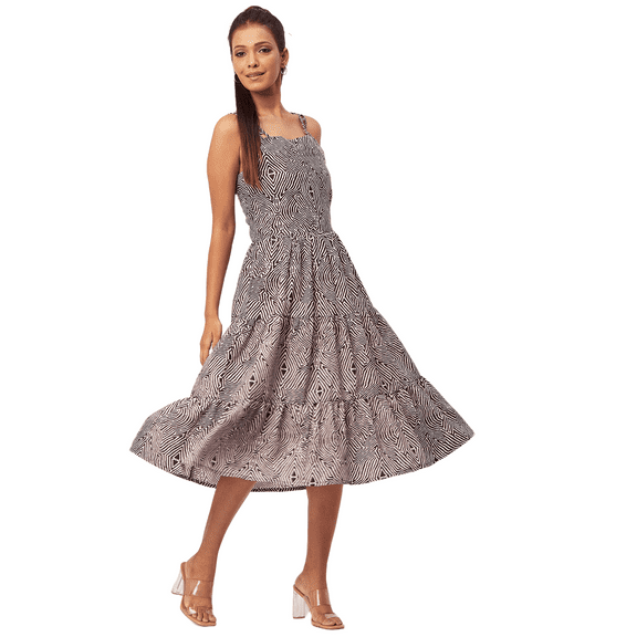 Moomaya Printed Sleeveless Tiered Dress, Strap Dress Summer Midi Rayon Dresses