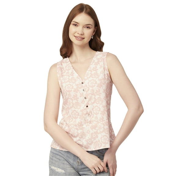 Moomaya Printed Sleeveless Tops For Women, V-Neck Casual Regular Fit Tank Top