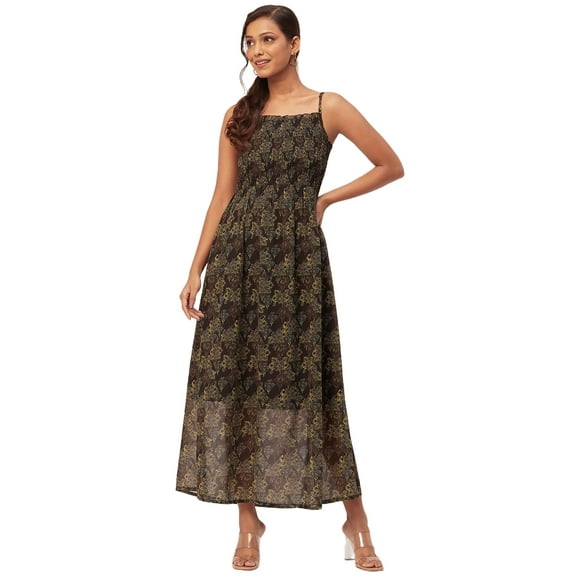 Moomaya Printed Smocked Dress, Sleeveless Adjustable Strap Maxi Dress