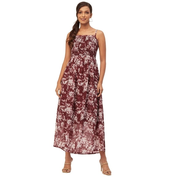 Moomaya Printed Smocked Dress, Sleeveless Adjustable Strap Maxi Dress