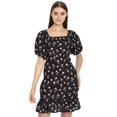 thumbnail image 1 of Moomaya Printed Square Neck Sheath Dress, Puff Sleeve Short Ruffle Hem Dress, 1 of 9