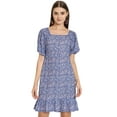 thumbnail image 1 of Moomaya Printed Square Neck Sheath Dress, Puff Sleeve Short Ruffle Hem Dress, 1 of 9