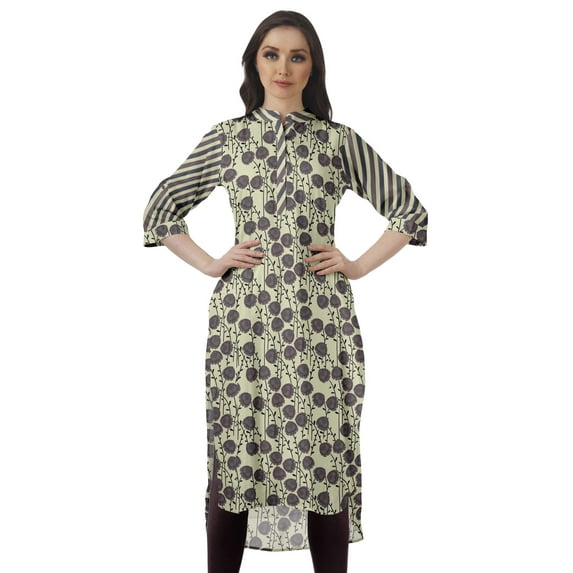 Moomaya Printed Straight Hem Kurta Tunic For Women Mandarin Collar Kurti Summer Wear