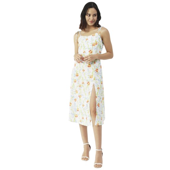 Moomaya Printed Strap Dress, Thigh High Slit Bodycon Long Dress, Club Wear