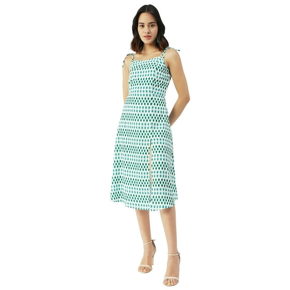 Moomaya Printed Strap Dress, Thigh High Slit Bodycon Long Dress, Club Wear