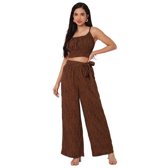 Moomaya Printed Summer Coord Set, 2 Pcs Set Crop Top With Palazzo Women Clothing