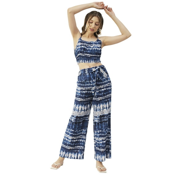 Moomaya Printed Summer Coord Set, 2 Pcs Set Crop Top with Palazzo Women Clothing