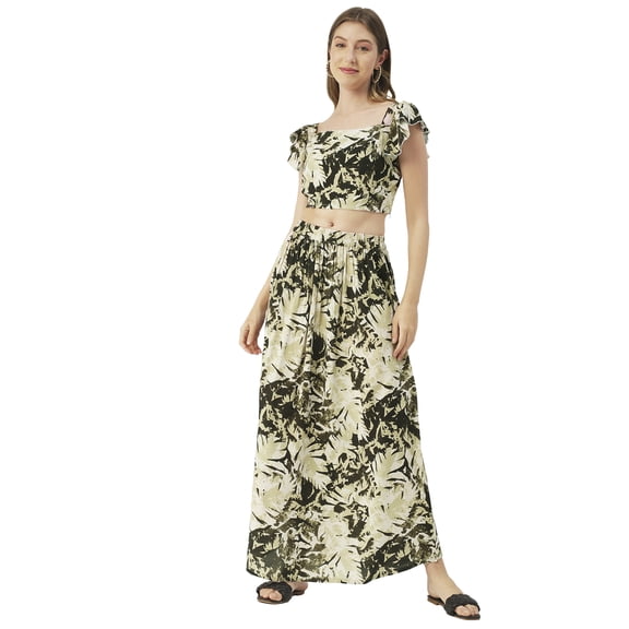 Moomaya Printed Summer Coord Set For Womens, Viscose Rayon 2 Pcs Set Crop Top and Skirt Set