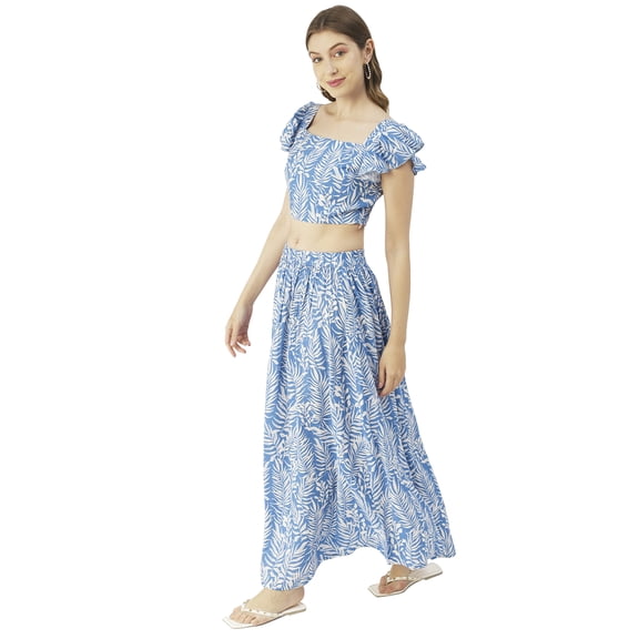 Moomaya Printed Summer Coord Set For Womens, Viscose Rayon 2 Pcs Set Crop Top and Skirt Set
