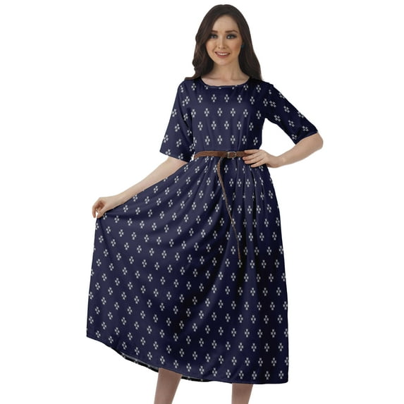 Moomaya Printed Swing Dress Women Midi Dress Short Sleeve Casual Work Dress