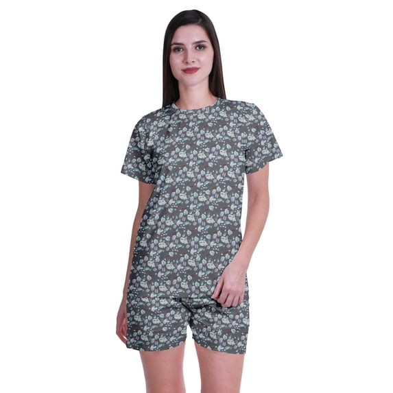 Moomaya Printed Tees Shorts Pajamas Set For Women Sleepwear Pjs For Girls