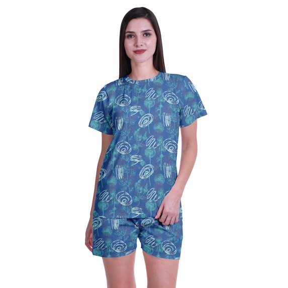 Moomaya Printed Tees Shorts Pajamas Set For Women Sleepwear Pjs For Girls
