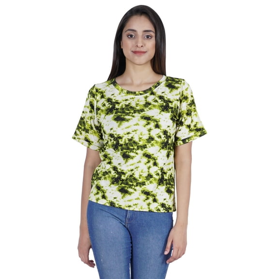 Moomaya Printed Tie Dye Tops For Women Casual Half Sleeve Round Neck T-shirts