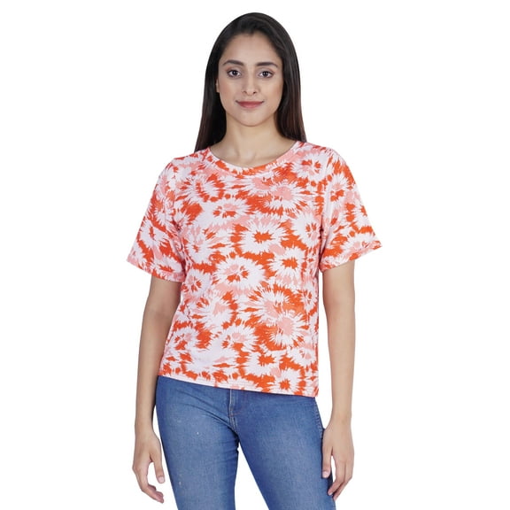 Moomaya Printed Tie Dye Tops For Women Casual Half Sleeve Round Neck T-shirts