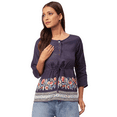 thumbnail image 1 of Moomaya Printed Tie-Up Tops For Women, Quarter Sleeves Round Neck Casual Viscose Top, 1 of 8