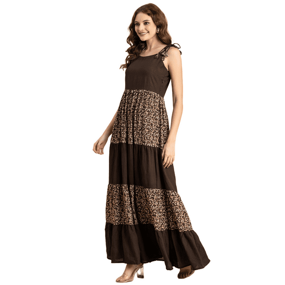 Moomaya Printed Tiered Dress For Women, Strap Shoulder Maxi, Vacation Dress