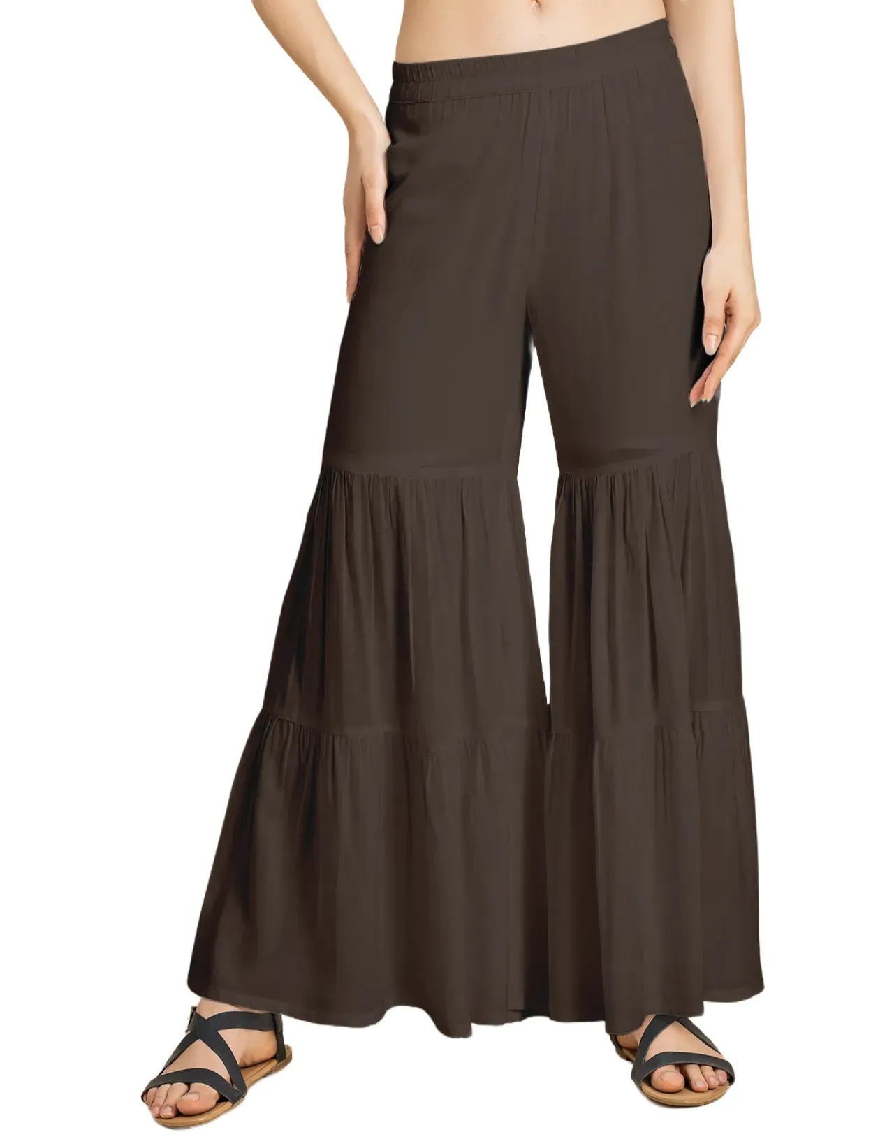 Moomaya Printed Tiered Palazzo Women Pant , Wide Leg Elastic