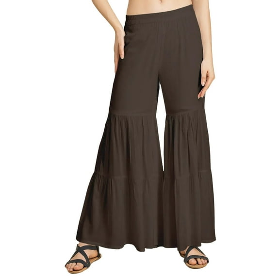 Moomaya Printed Tiered Palazzo Women Pant , Wide Leg Elastic Waist Viscose Pant