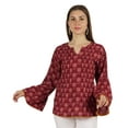 thumbnail image 1 of Moomaya Printed Top Full Sleeve Pleated Rayon Kurta Short Tunic Summer Blouse For Women, 1 of 8