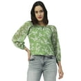 thumbnail image 1 of Moomaya Printed Top, Round Neck Sheer Long Sleeve Tops For Women, 1 of 8
