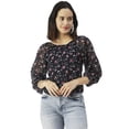 thumbnail image 1 of Moomaya Printed Top, Round Neck Sheer Long Sleeve Tops For Women, 1 of 8