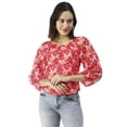 thumbnail image 1 of Moomaya Printed Top, Round Neck Sheer Long Sleeve Tops For Women, 1 of 8