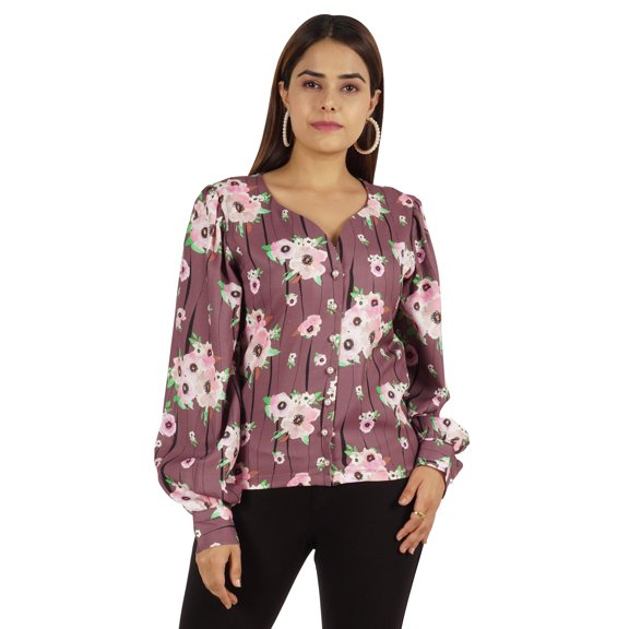 Moomaya Printed Tops For Women Button Down Full Sleeve Casual Shirt Blouse