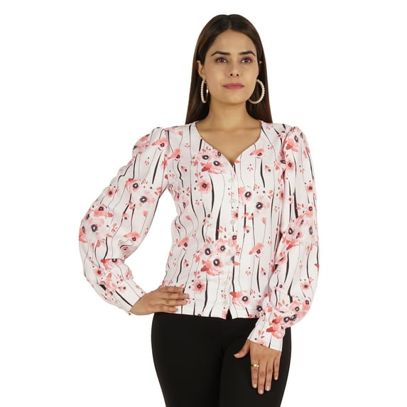 Moomaya Printed Tops For Women Button Down Full Sleeve Casual Shirt Blouse