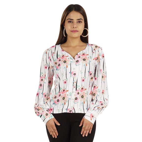 Moomaya Printed Tops For Women Button Down Full Sleeve Casual Shirt Blouse